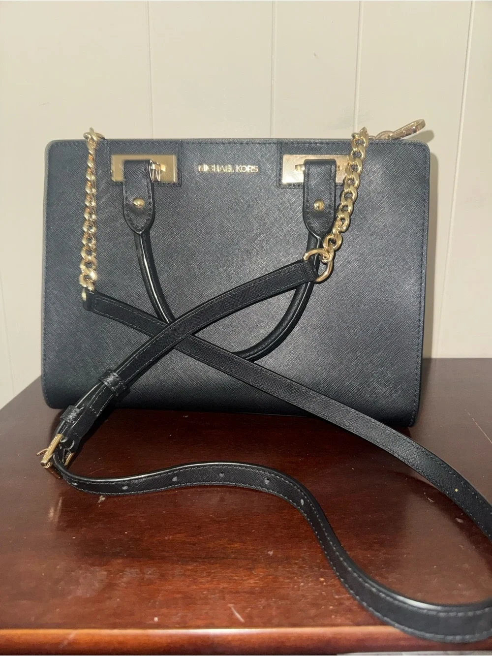 MICHAEL KORS Black Leather Satchel